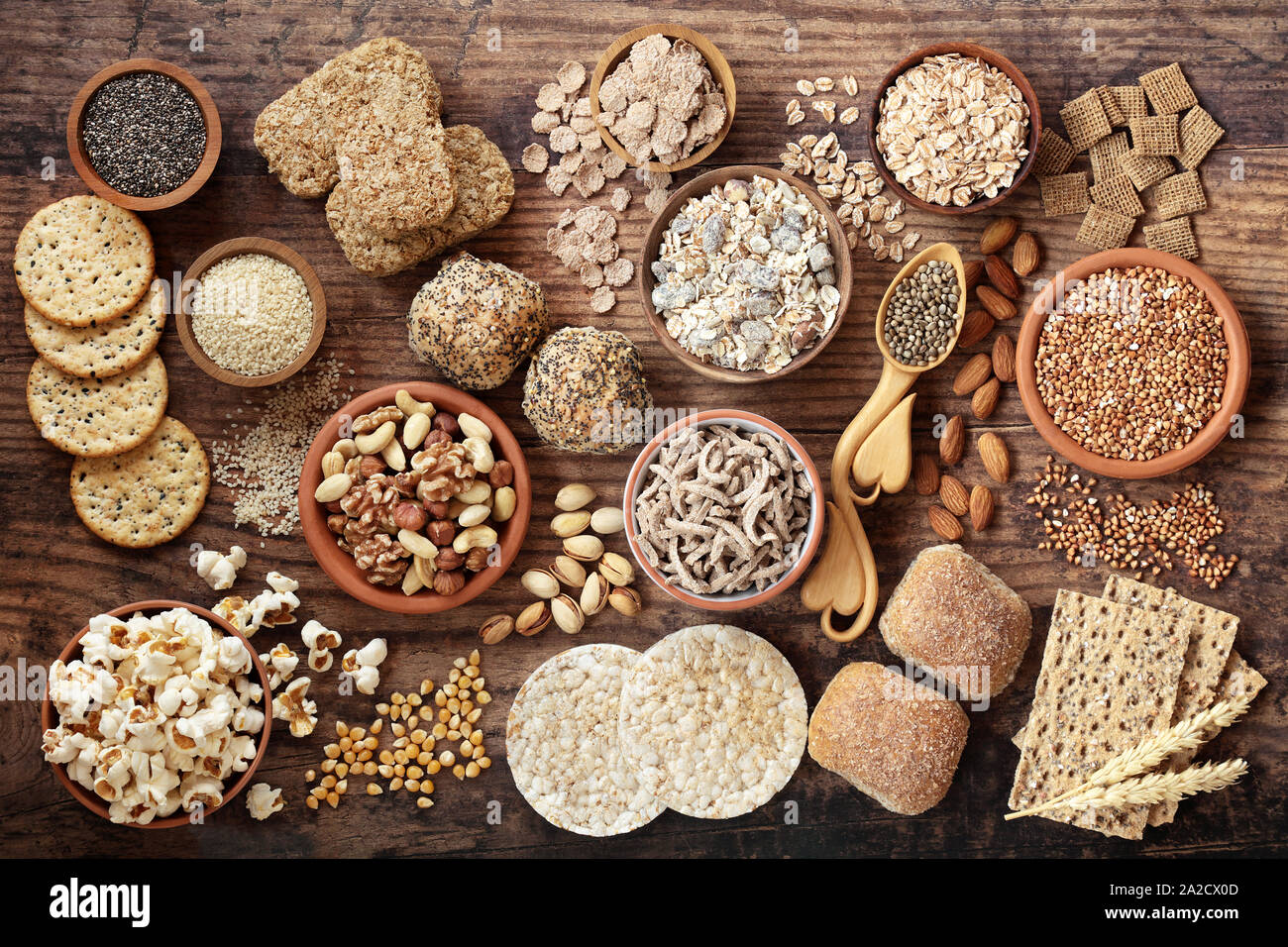 High fibre health food concept with super foods high in antioxidants, omega 3, vitamins and