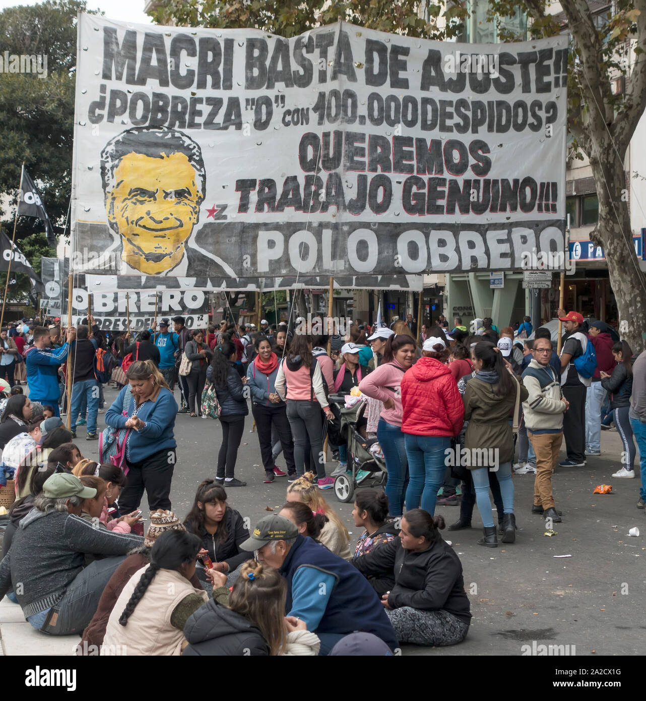 demonstrators protest in Buenos Aires, Argentina against President Mauricio Macri's austerity policies Stock Photo