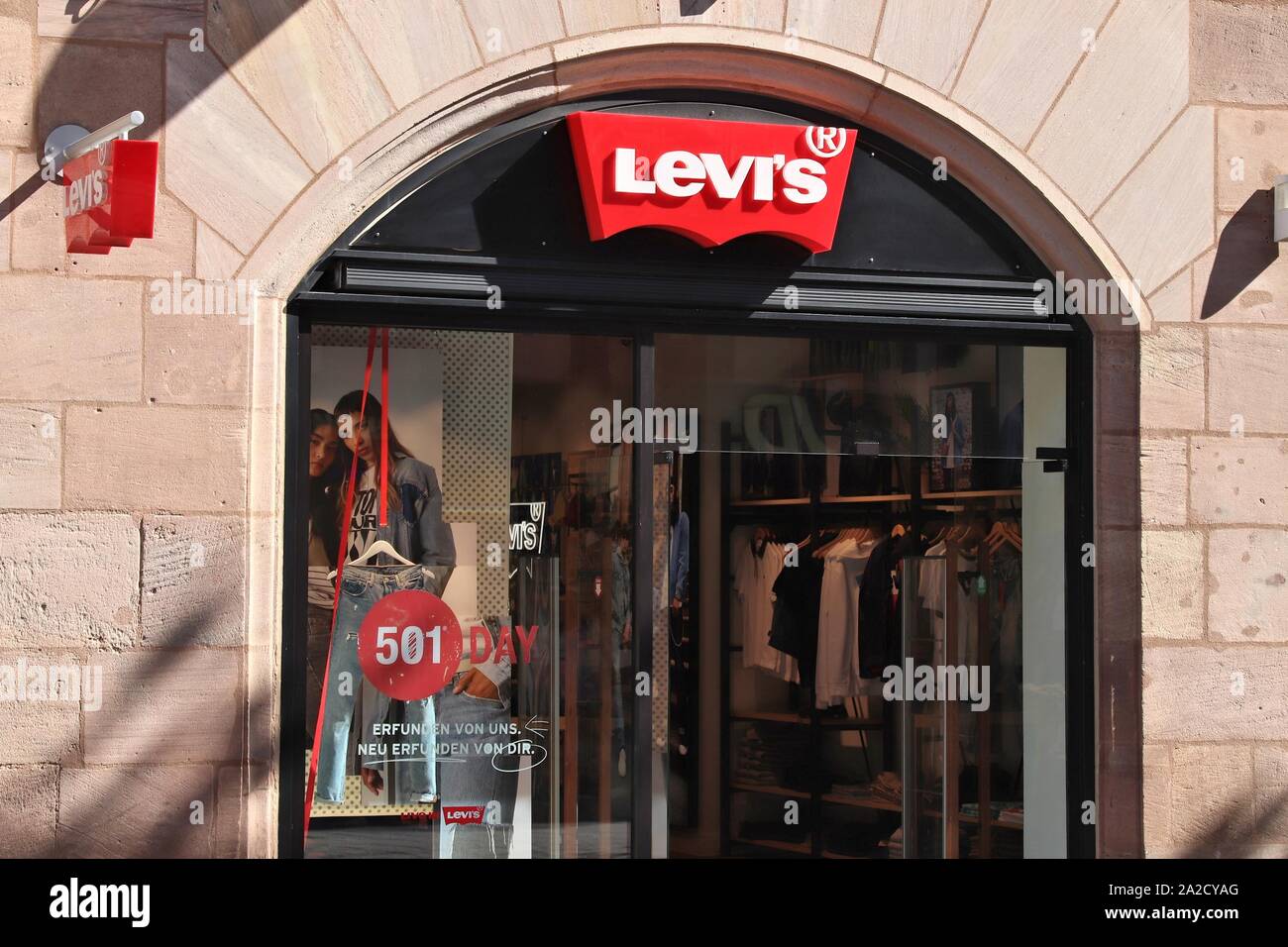 NUREMBERG, GERMANY - MAY 7, 2018: Levi's fashion store at a shopping street in Nuremberg, Germany. Stock Photo