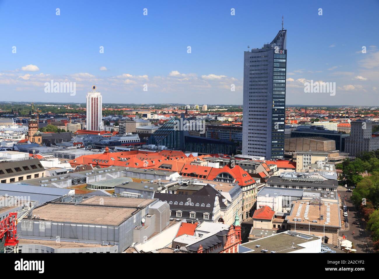 LEIPZIG, GERMANY - MAY 9, 2018: City-Hochhaus skyscraper in Leipzig. The building is owned by Merrill Lynch. Its tenants are MDR and European Energy E Stock Photo