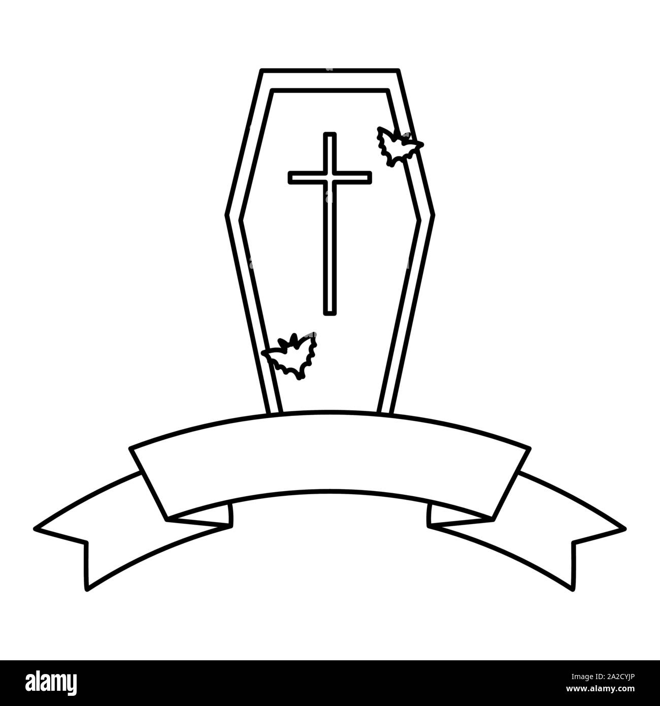 coffin bats ribbon trick or treat happy halloween vector illustration ...