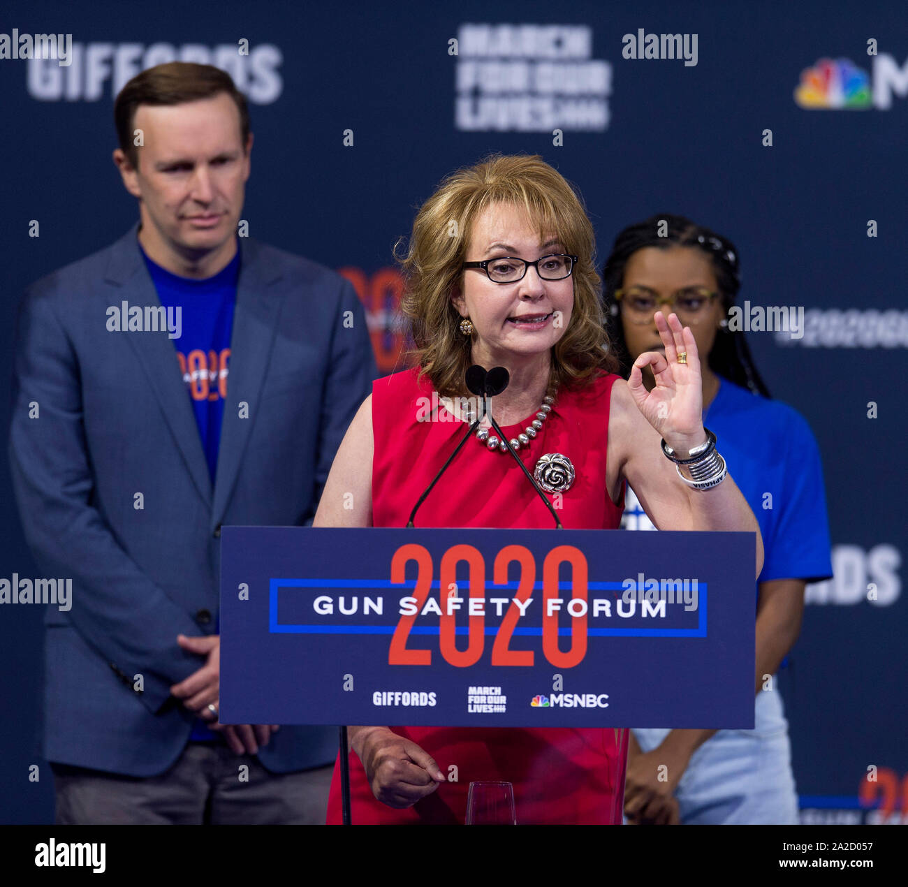 Las Vegas, Nevada, USA. 02nd Oct, 2019. One day after the second anniversary of the deadliest mass shooting in American history which took the lives of 58 people in Las Vegas, GABBY GIFFORDS speaks at the 2020 Gun Safety Forum hosted by Giffords and March for Our Lives. Credit: Brian Cahn/ZUMA Wire/Alamy Live News Stock Photo