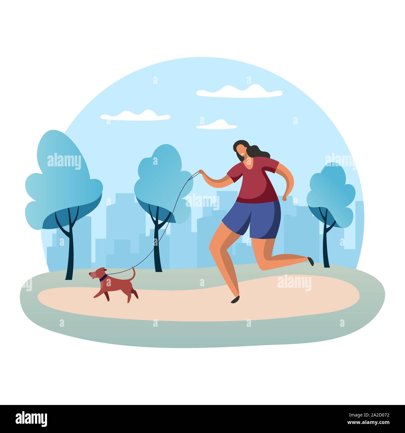 Sportswoman running with dog on lead Stock Vector