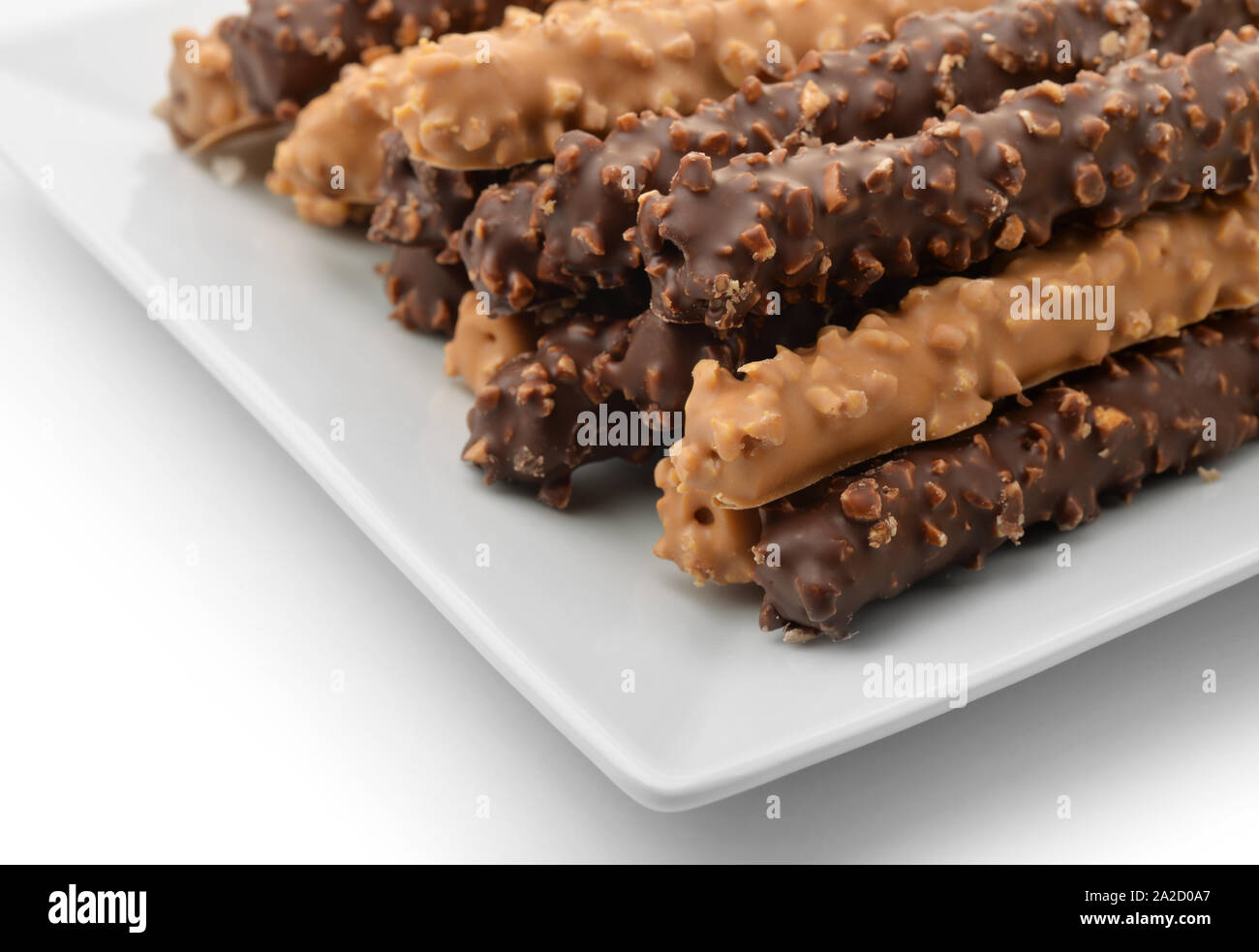 Close up of chocolate covered cookie sticks Stock Photo