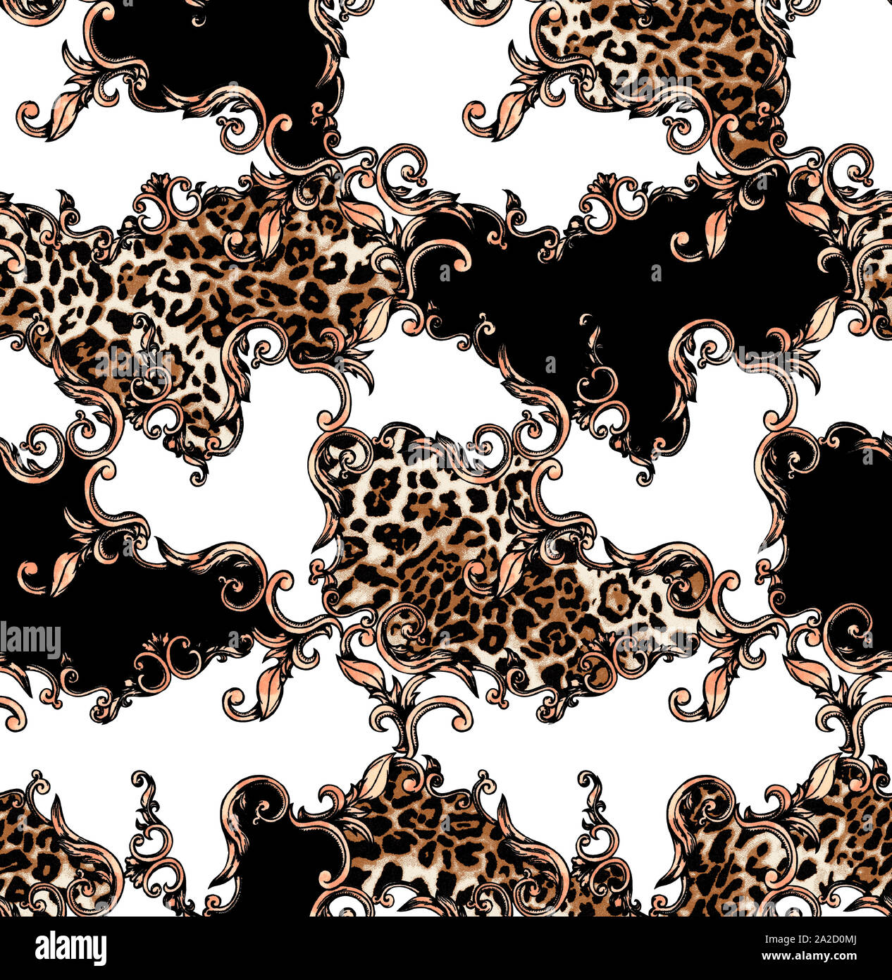 Seamless colored pattern of leopard and baroque, patch for print ...