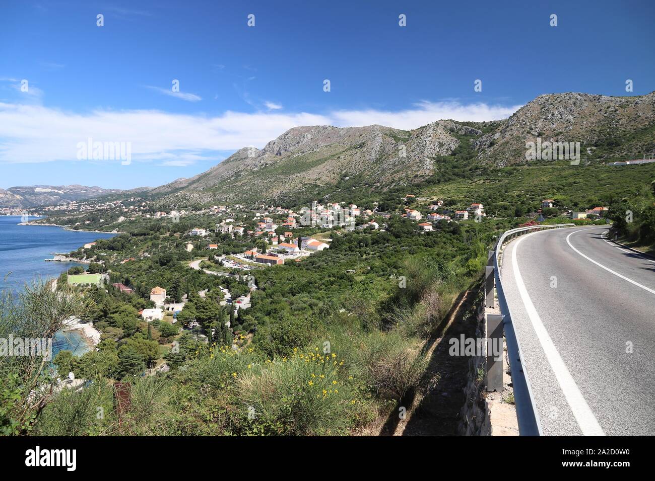 The Adriatic Highway (Croatian: Jadranska magistrala) in South Dalmatia, Croatia. View over Plat. Stock Photo