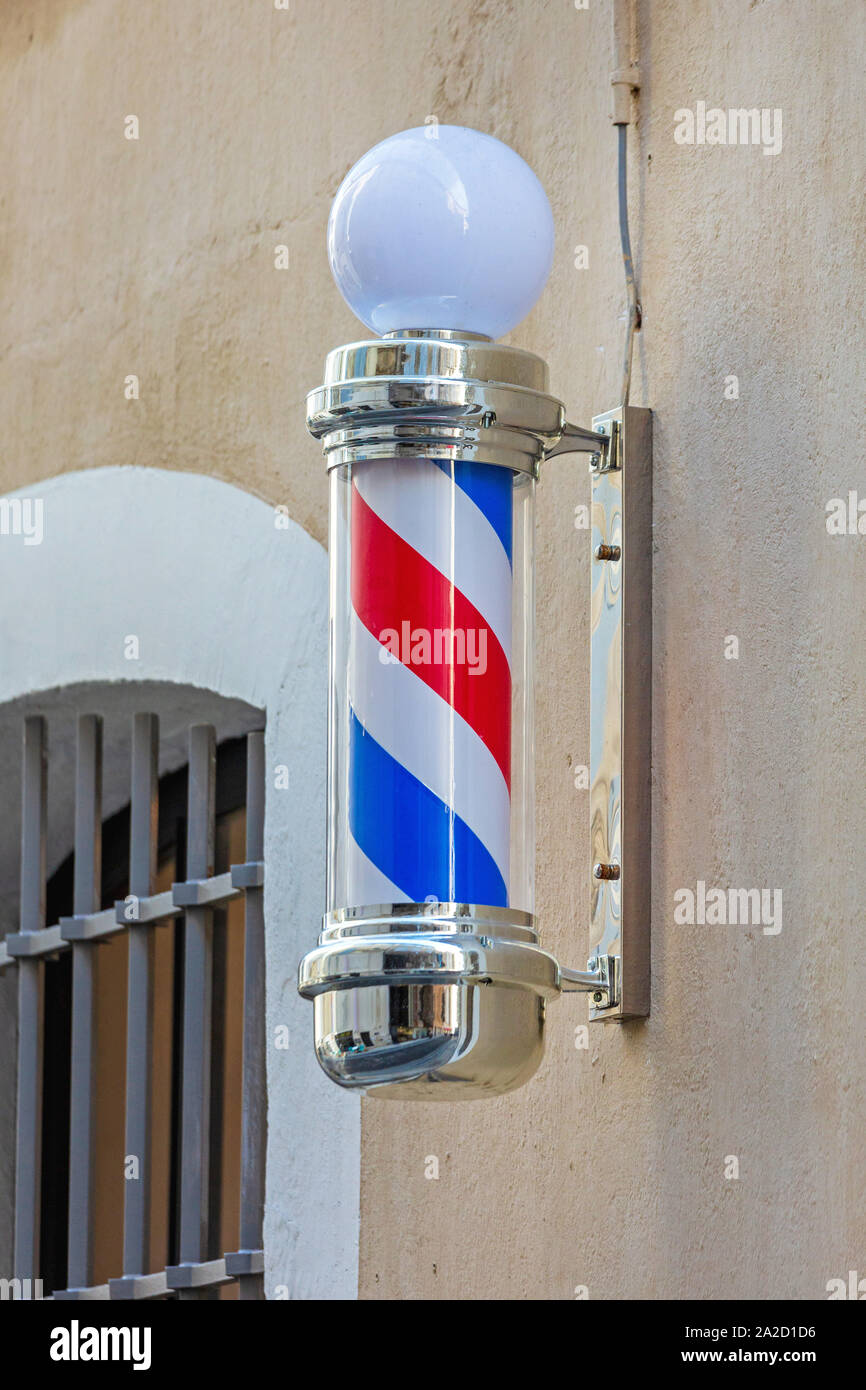 Retro Style Barber Shop Sign Post Lamp Stock Photo - Alamy