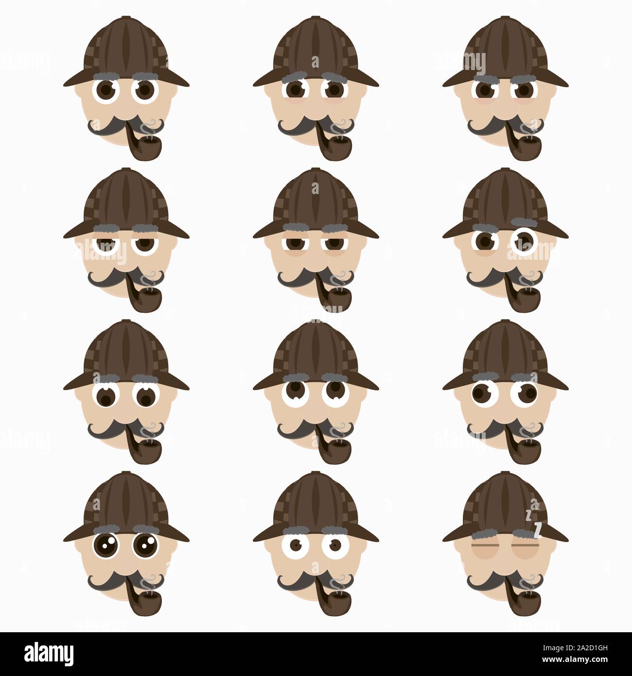 Set of cute investigator emoticons. Vector illustration Stock Vector ...