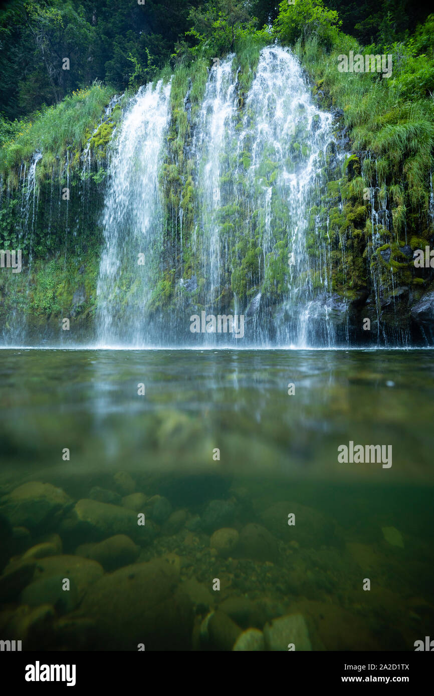 Mossbrae Falls flowing into Sacramento River, Dunsmuir, California, USA
