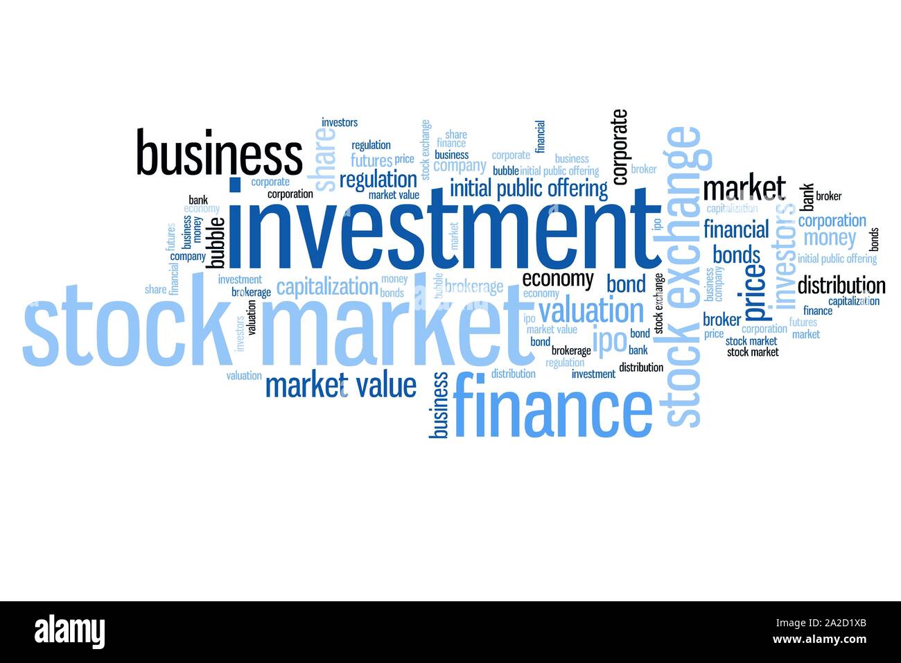 Stock market investment keywords cloud illustration. Word collage