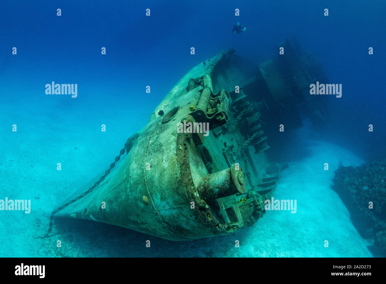 In 2011, following 50 years as a U.S. submarine support vessel, the Kittiwake was sunk in Grand Cayman to become an artifical reef. Stock Photo