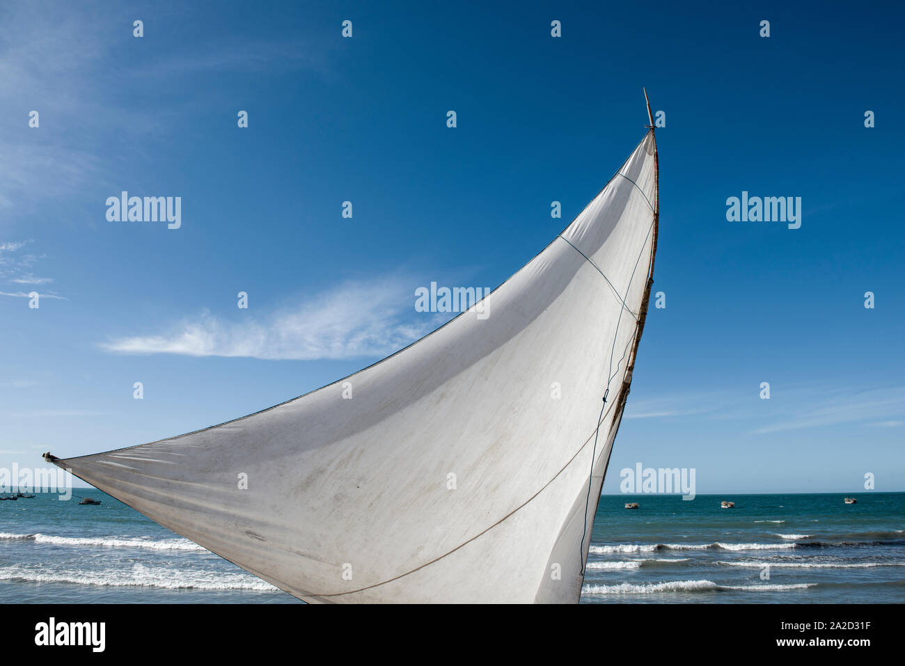 Raft sail in blue sea and sky background Stock Photo