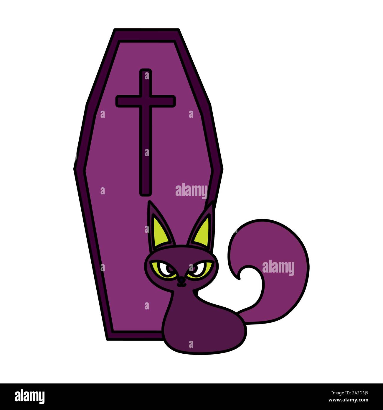 coffin and cat trick or treat happy halloween vector illustration Stock ...