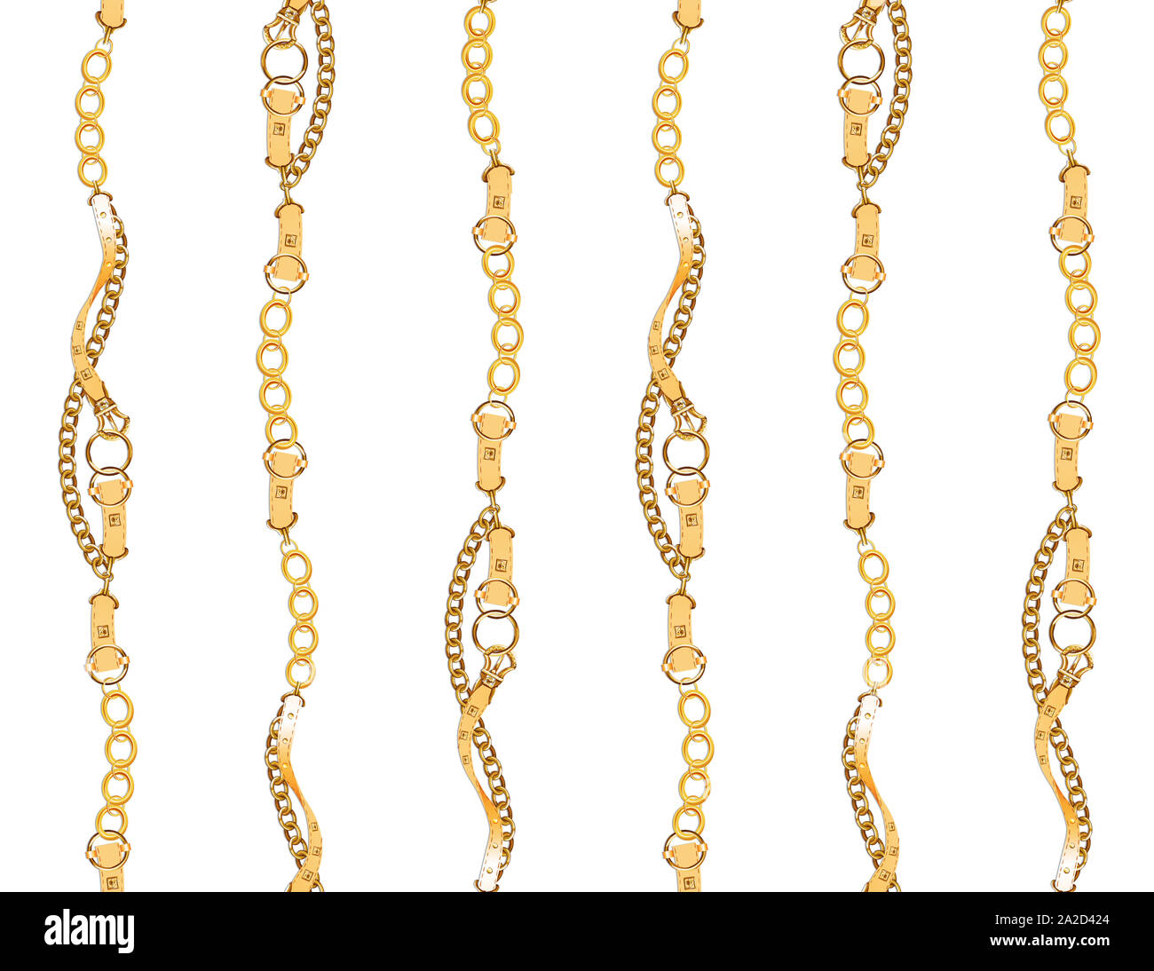 Seamless pattern of golden belts and chains, isolated on white background. Ready for textile print. Stock Photo