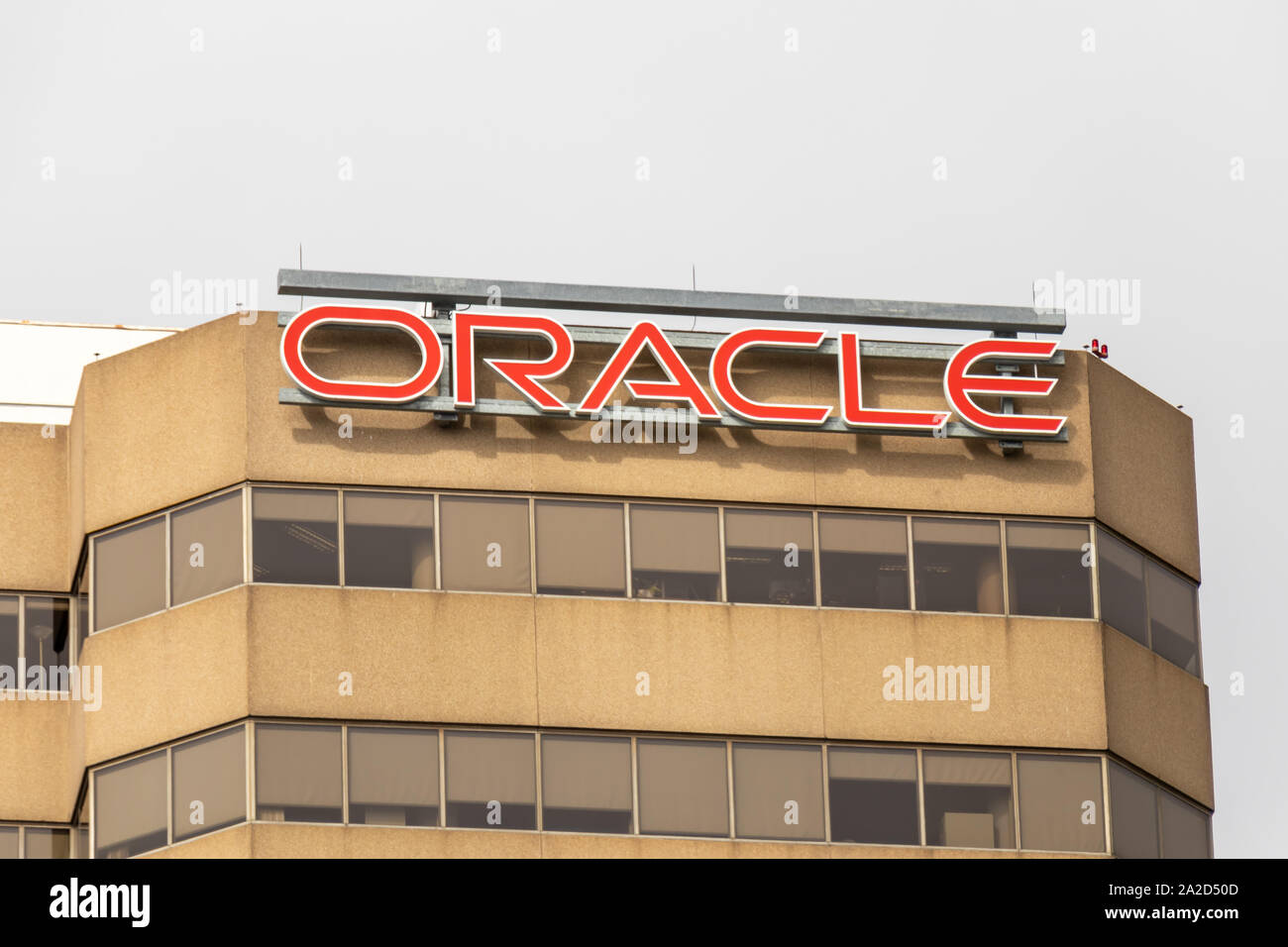 Oracle Corporation sign atop of their building downtown Toronto, Ontario. Stock Photo