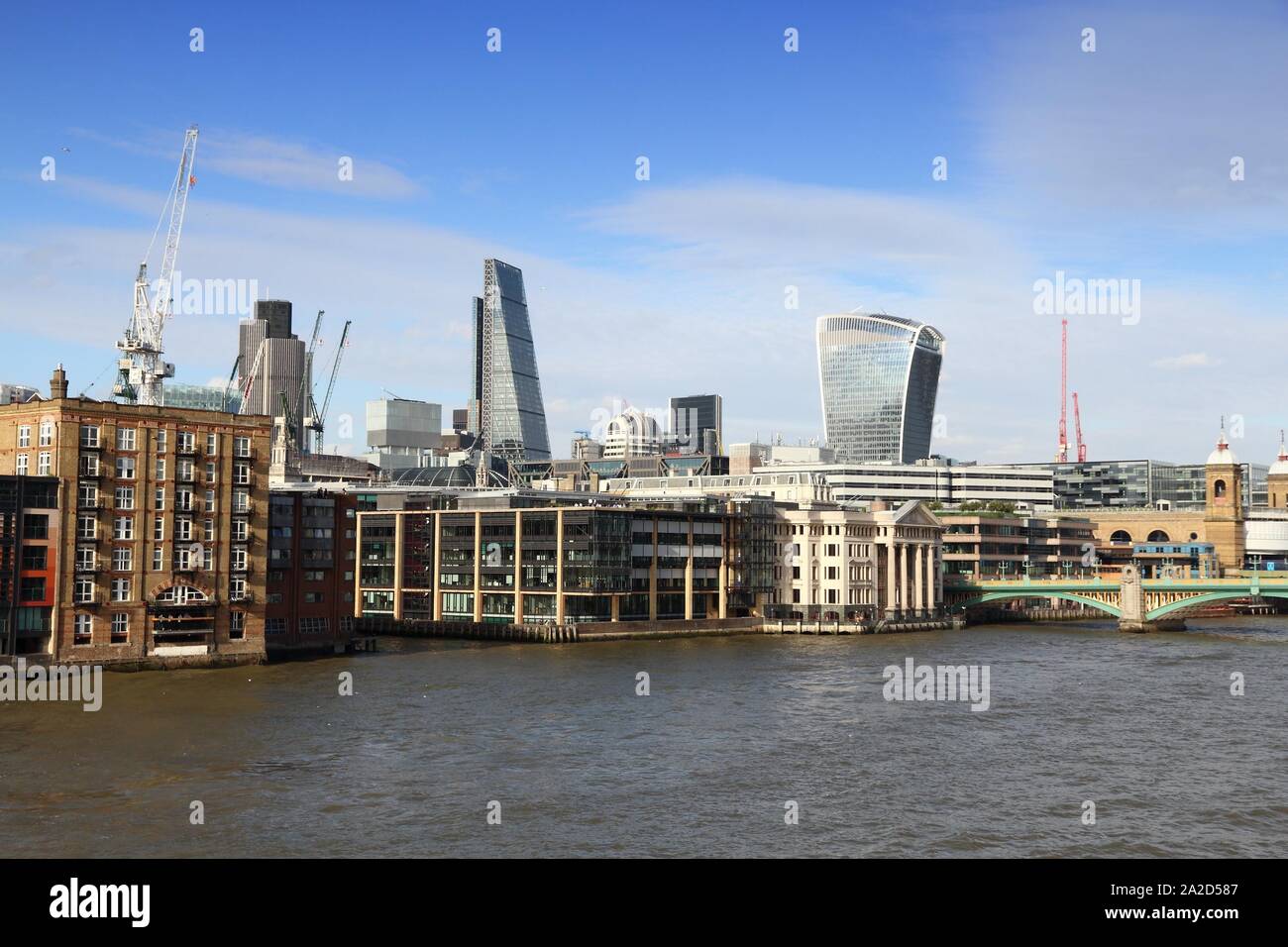 London UK skyline - Thames River and skyscraper city. Stock Photo