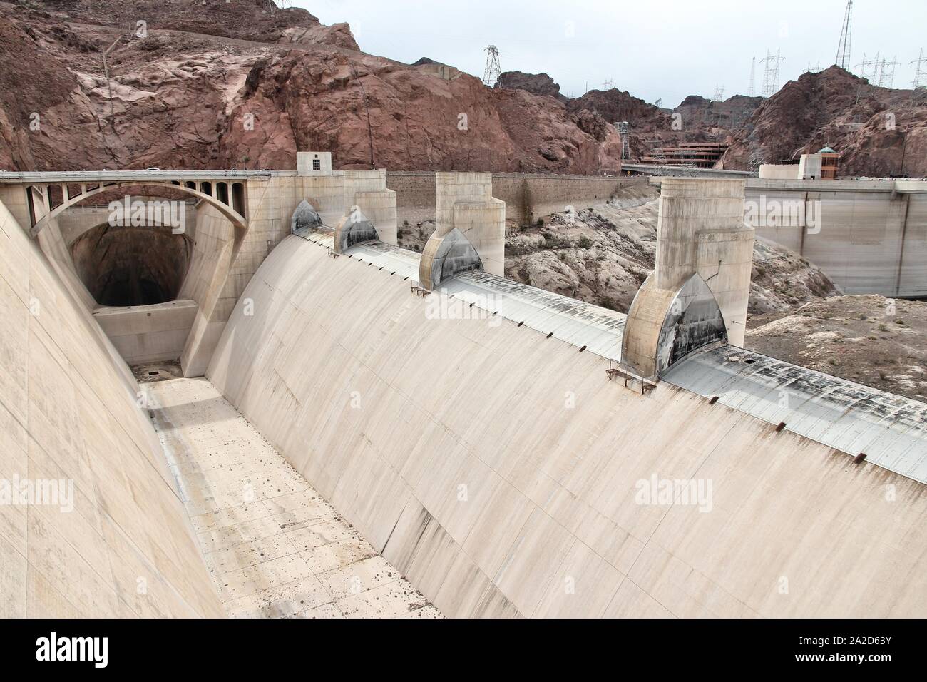 Concrete spillway of Hoover Dam power plant, Arizona, USA. Stock Photo