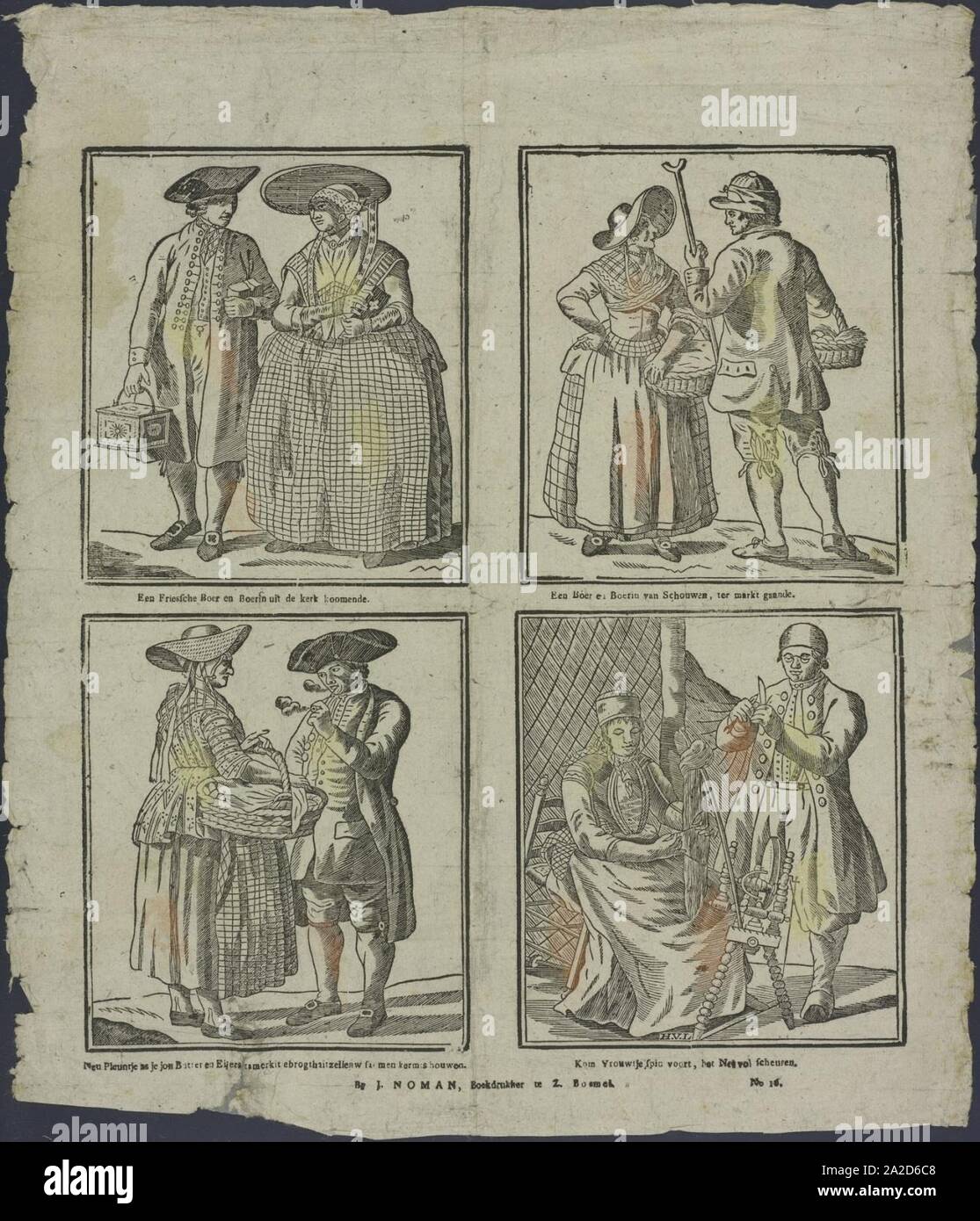 Een boer en boerin uit het dorp Cromhout onderweg naar Den Bosch. Het  meisje draagt een grote mand aan haar arm, de jongen een stok met haas en  knapzak. Vierde aflevering van, image size:1115x1390