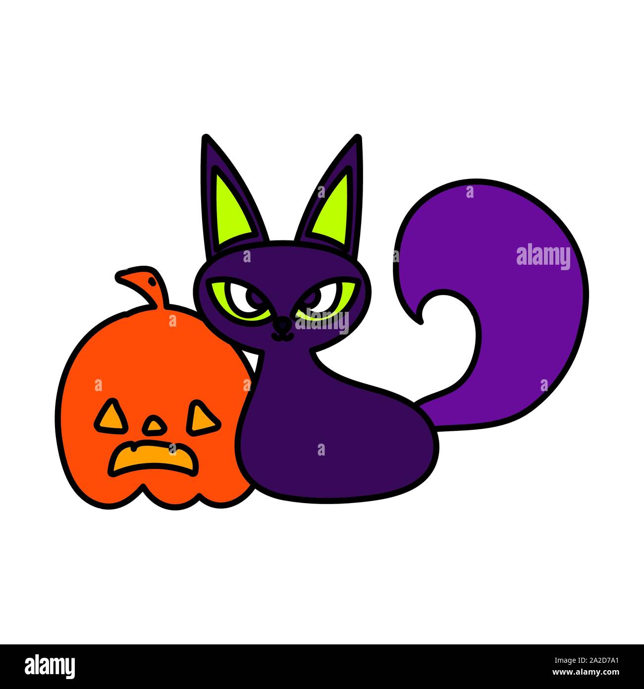 black cat pumpkin trick or treat happy halloween vector illustration ...