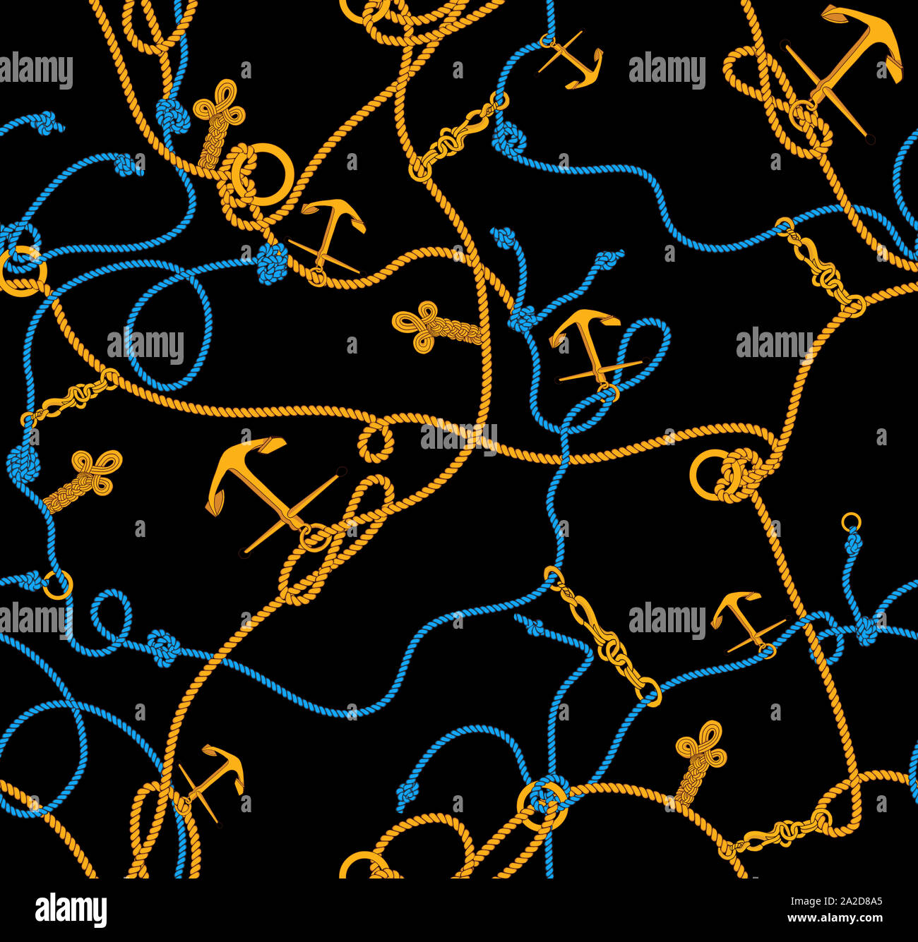 Seamless pattern with golden sea anchors, marine motifs, chains and ...