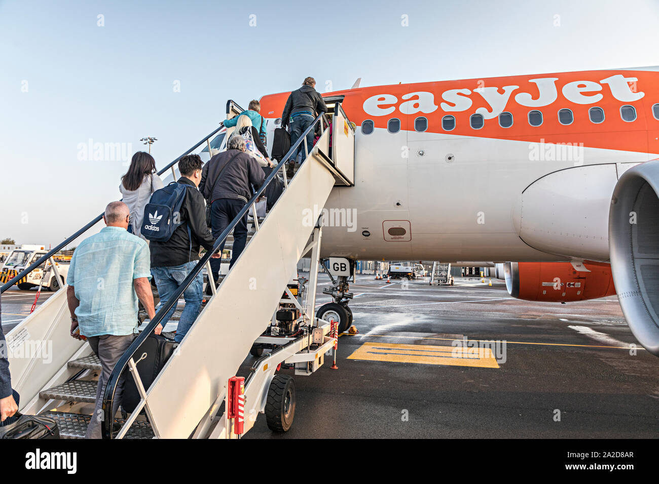 Passengers boarding an EasyJet flight from Bristol airport Stock Photo