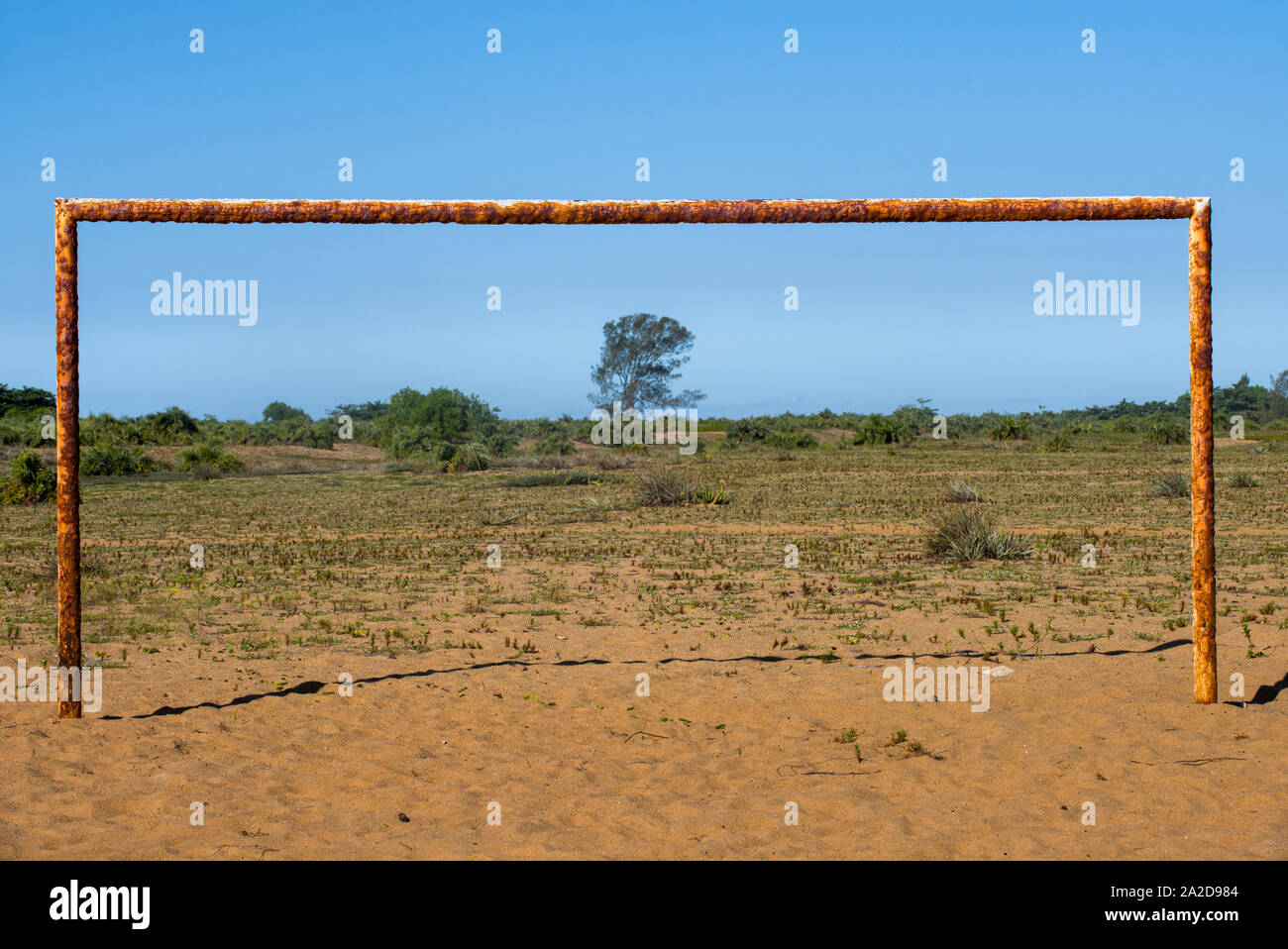 Rusty goalposts Stock Photo