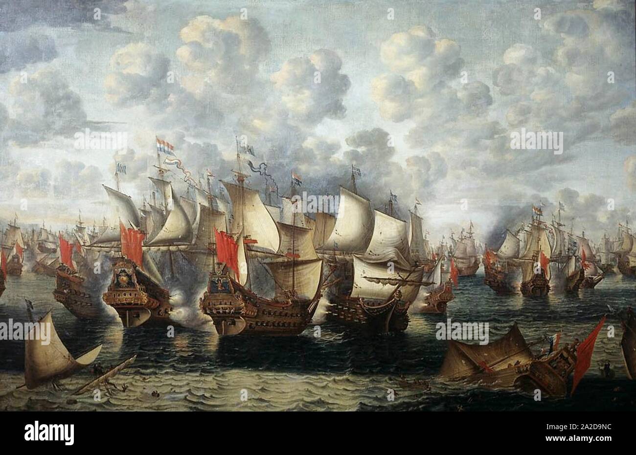 Eerste fase van de Zeeslag in de Sont - First phase of the Battle of the Sound - November 8 1658 (Jan Abrahamsz Beerstraten, 1660). Stock Photo