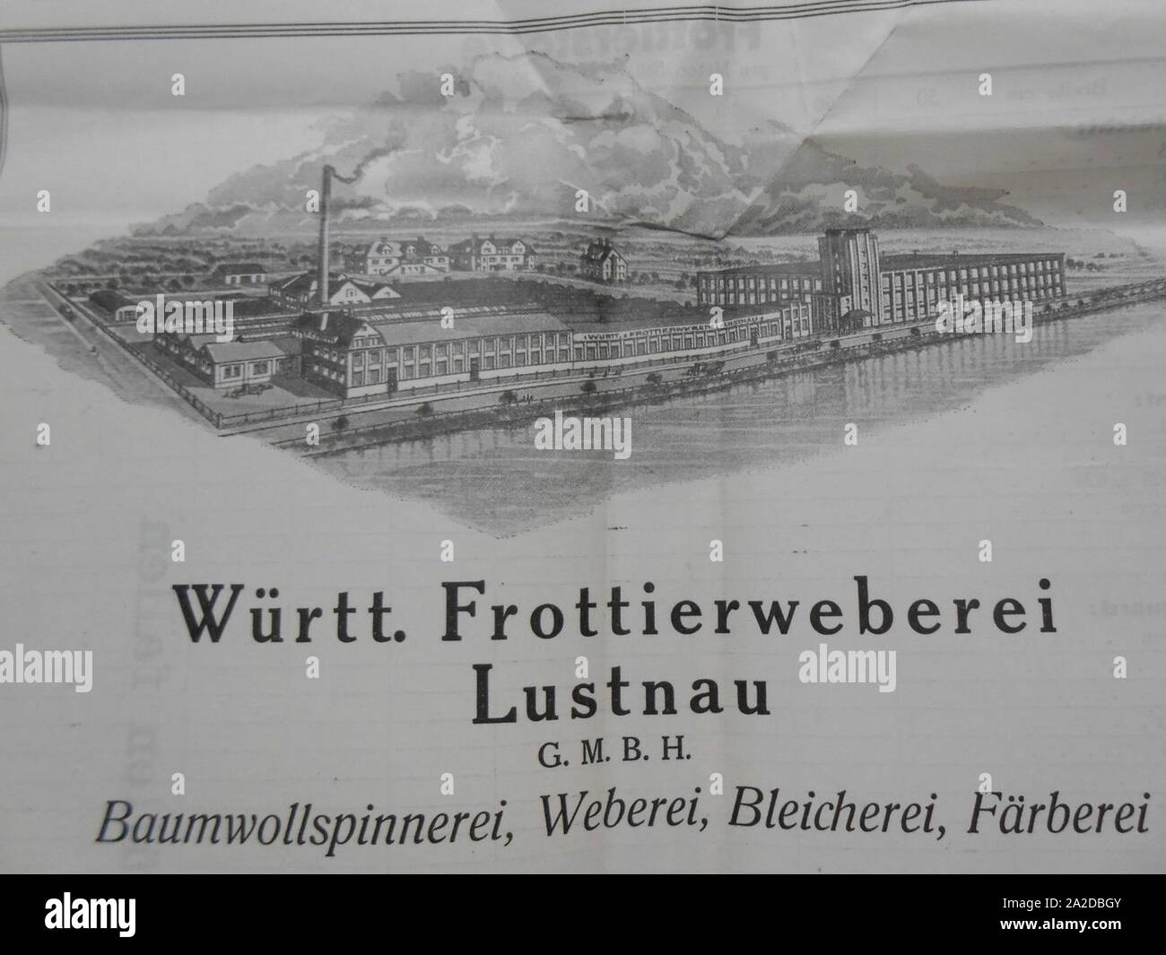 Egeria Württembergische Frottierweberei Stich aus Rechnung vor1933. Stock Photo