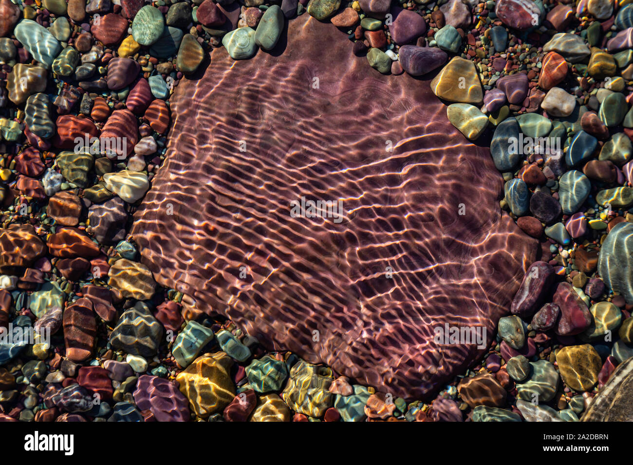 Colorful Rocks in a Glacier Lake during a sunny summer day. Taken in ...