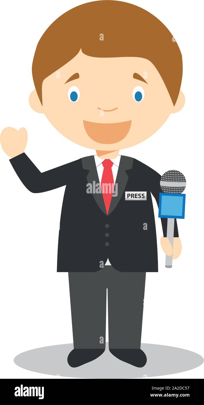 Cute cartoon vector illustration of a journalist Stock Vector