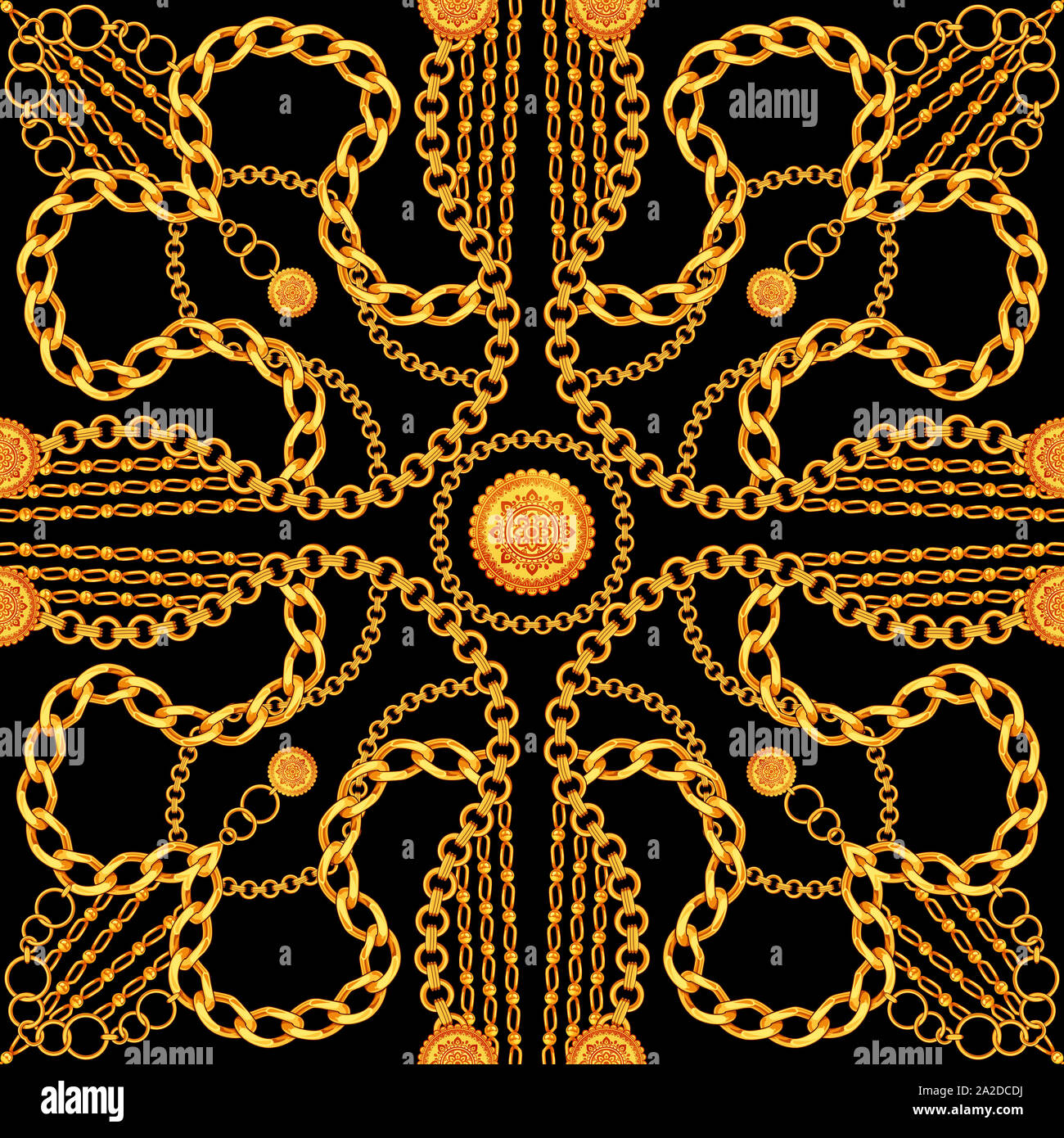 Fashion seamless pattern with golden chain isolated on black background ...