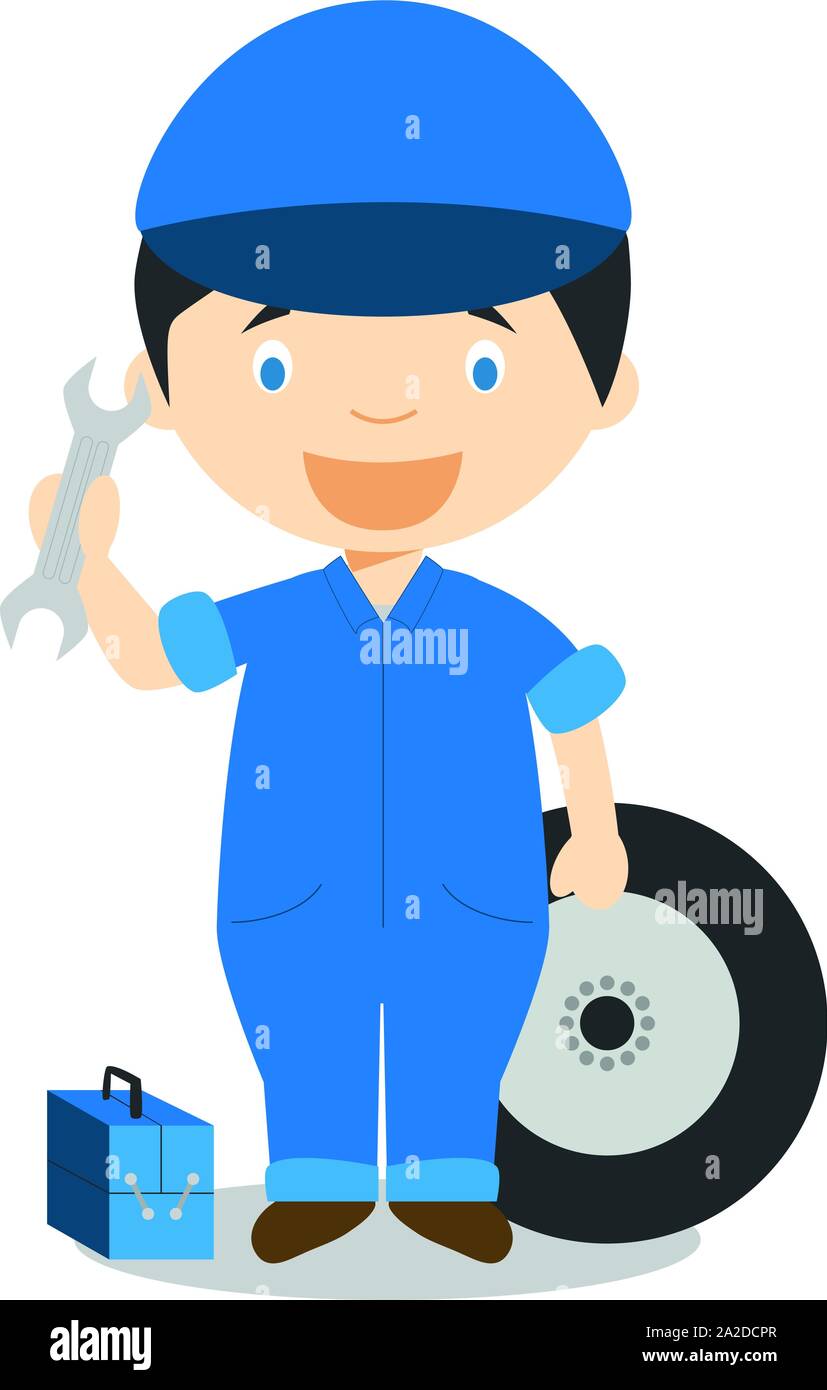 Cute cartoon vector illustration of a mechanic Stock Vector Image & Art -  Alamy