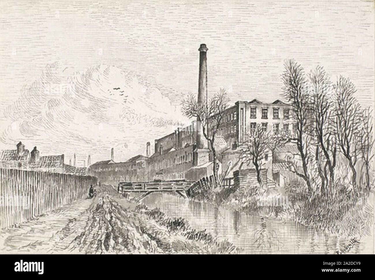 Eggington Lane with Old Cotton Mill  c.1885. Stock Photo