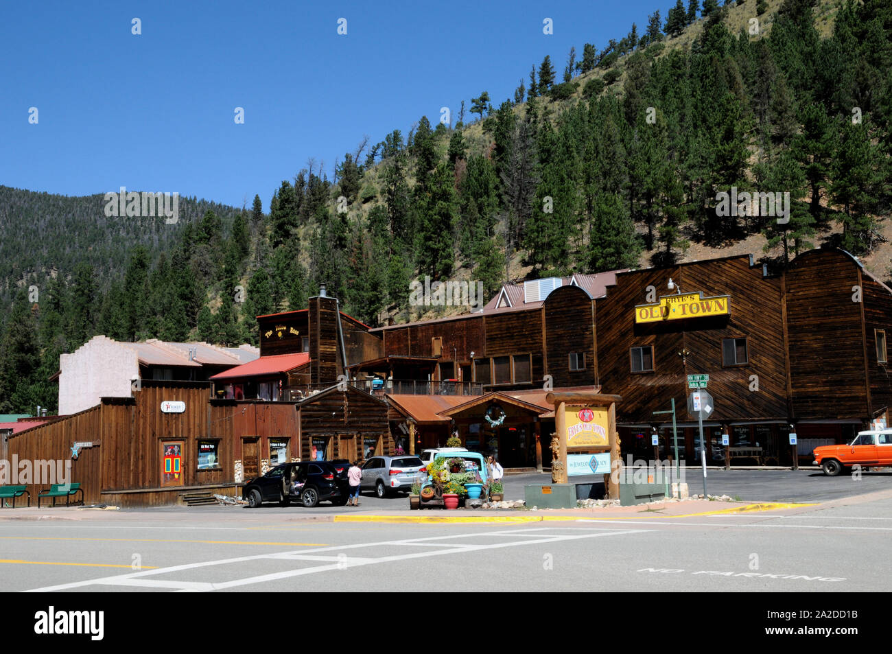 The town of Red River in northern New Mexico. Many of the wooden ...