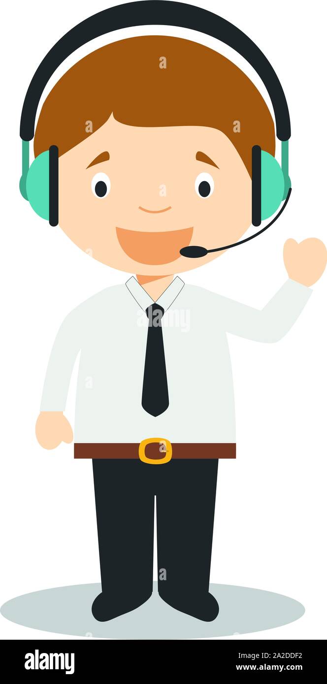 Cute cartoon vector illustration of a telemarketing phone operator Stock Vector