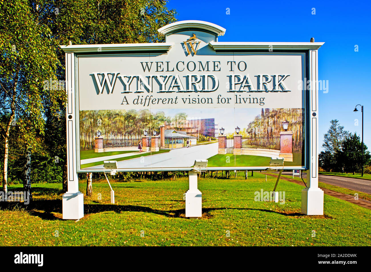 Welcome to Wynyard Park Sign, Wynyard Park, County Durham, England Stock Photo