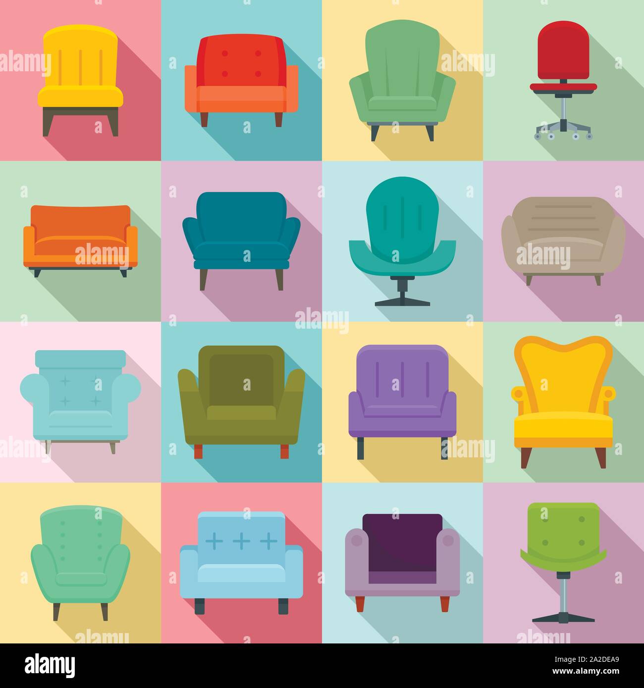 Armchair icons set. Flat set of armchair vector icons for web design