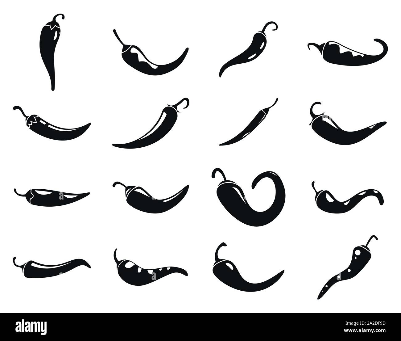 Chili vegetables icons set. Simple set of chili vegetables vector icons for web design on white background Stock Vector