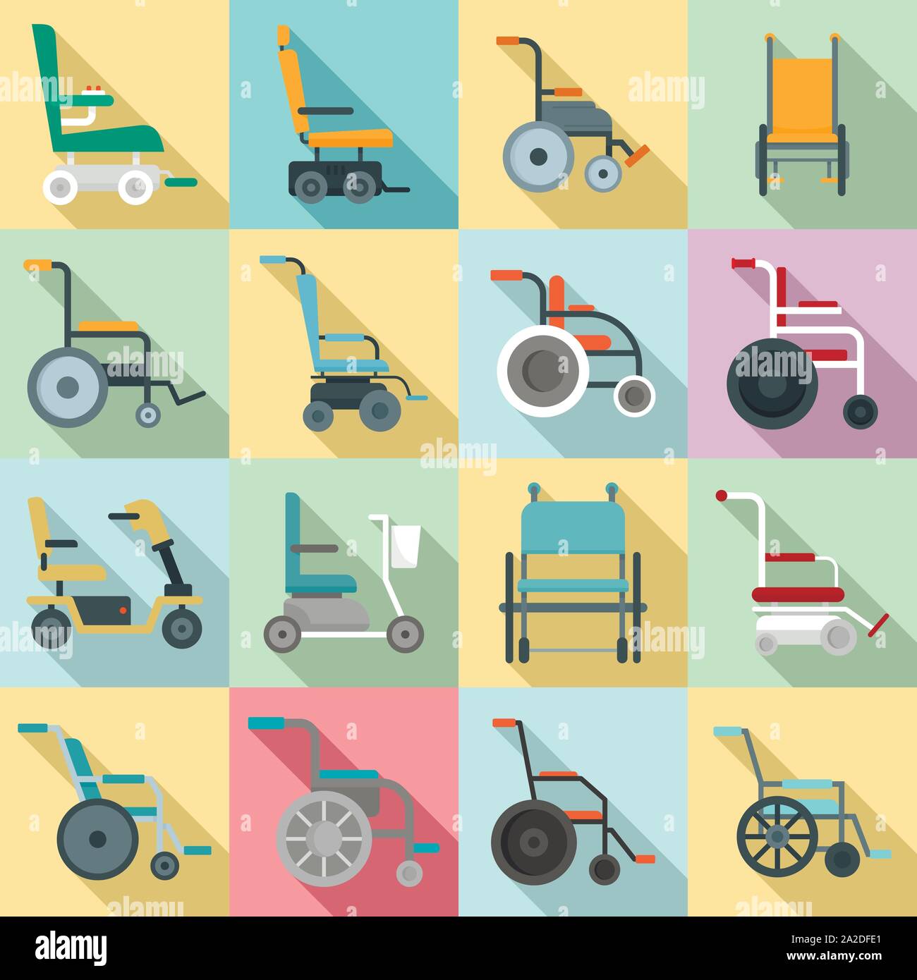 Wheelchair icons set. Flat set of wheelchair vector icons for web design Stock Vector