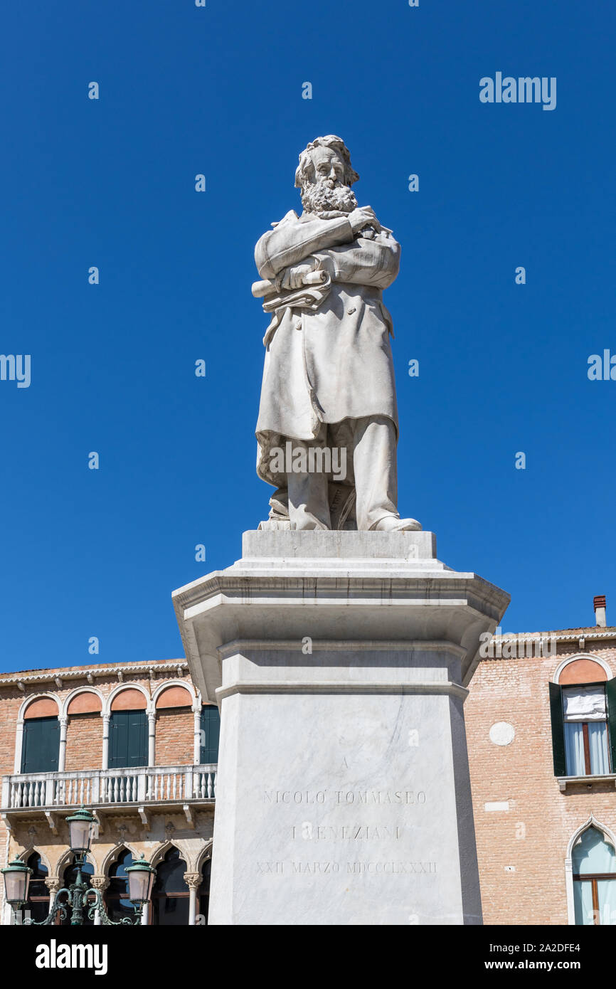 Statue of Italian linguist, journalist and essayist Nicoló Tommaseo, Campo Santo Stefano, Venice, Italy Stock Photo