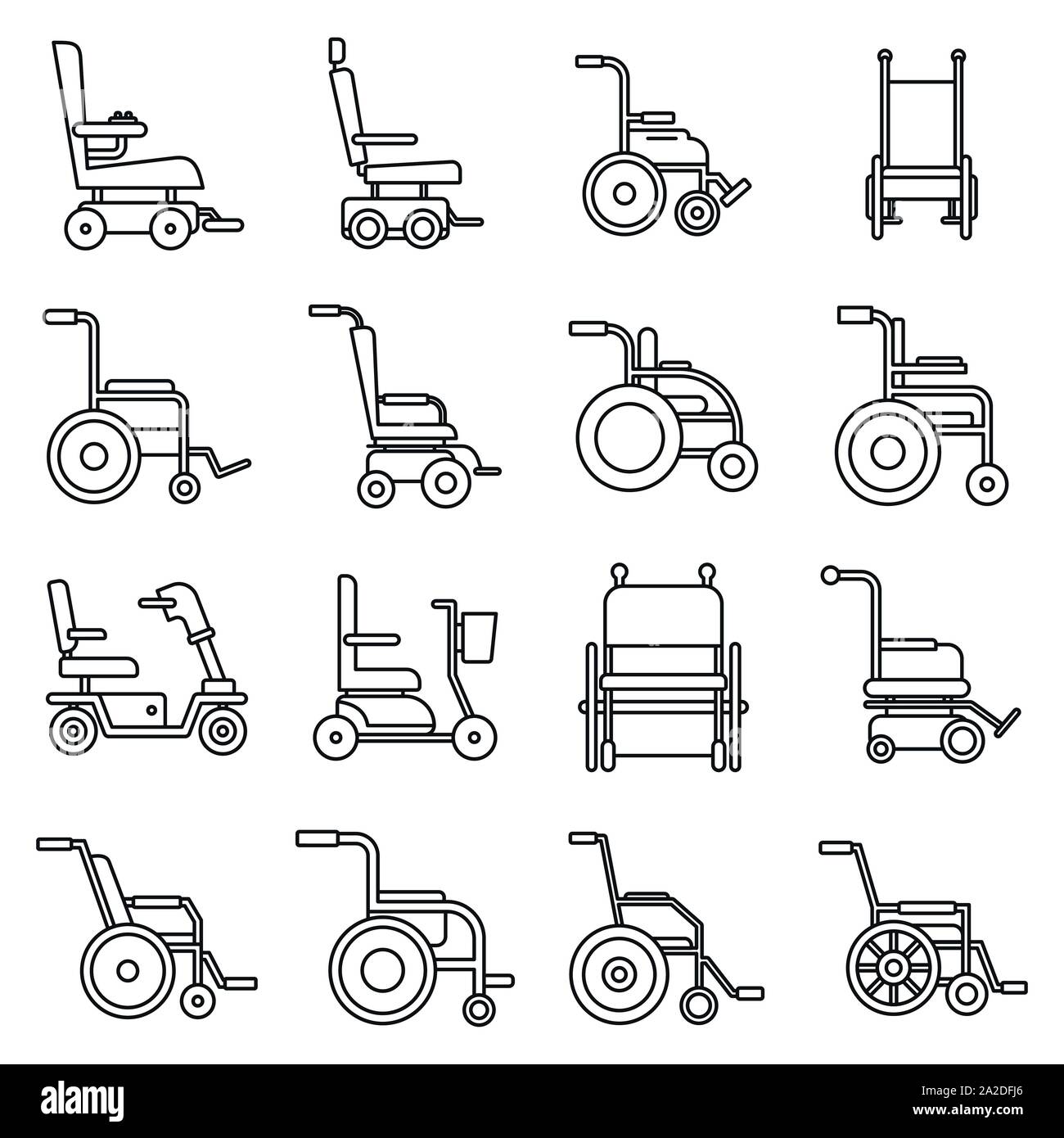 Human wheelchair icons set. Outline set of human wheelchair vector icons for web design isolated on white background Stock Vector