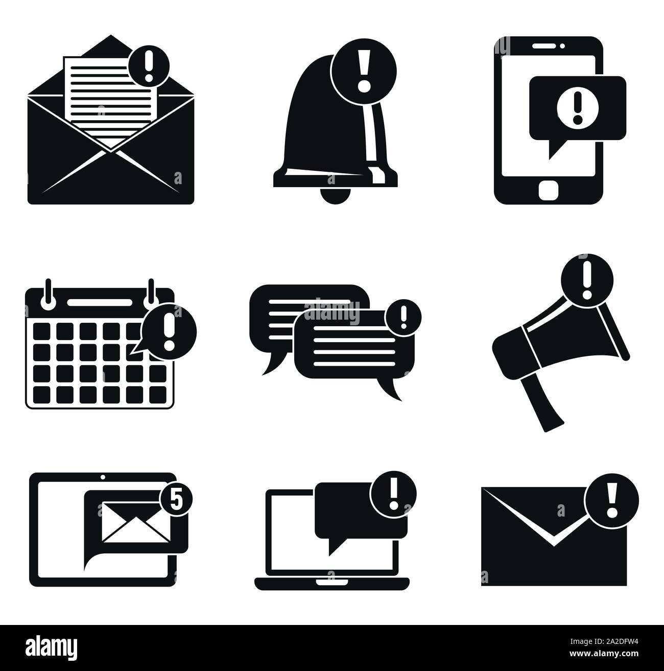 Notification message icons set. Simple set of notification message vector icons for web design on white background Stock Vector