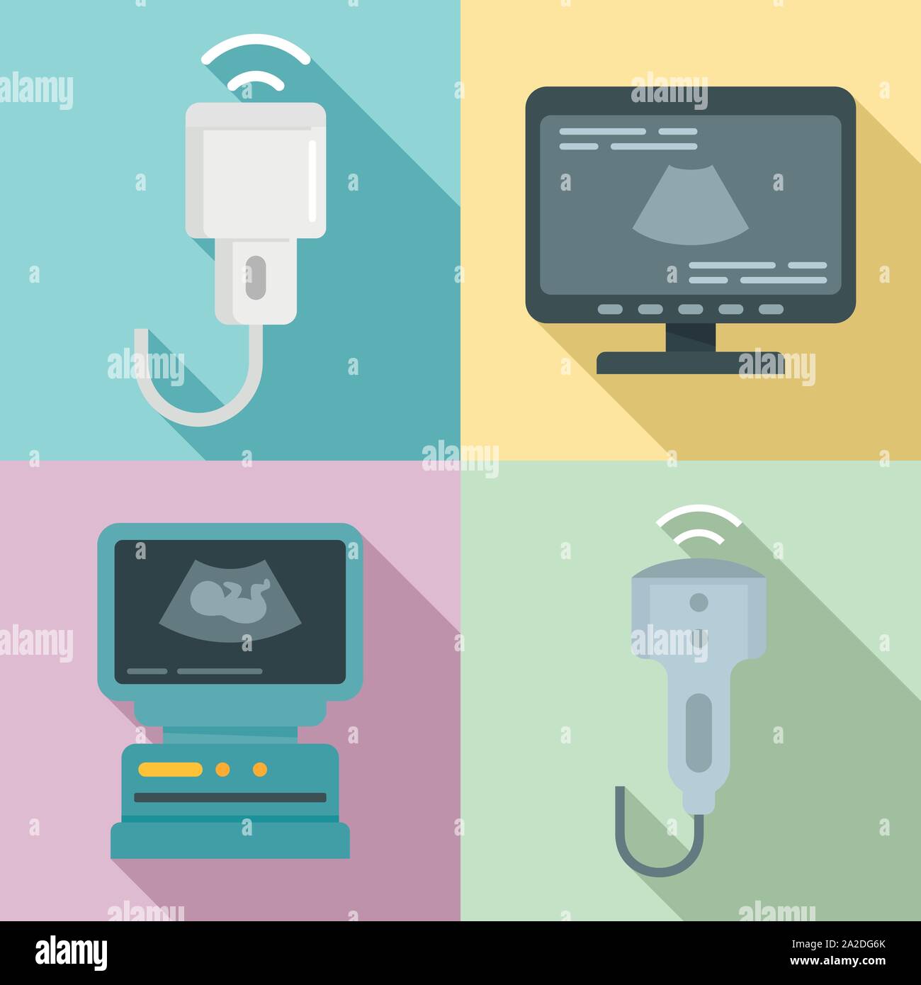 Ultrasound icons set. Flat set of ultrasound vector icons for web design Stock Vector