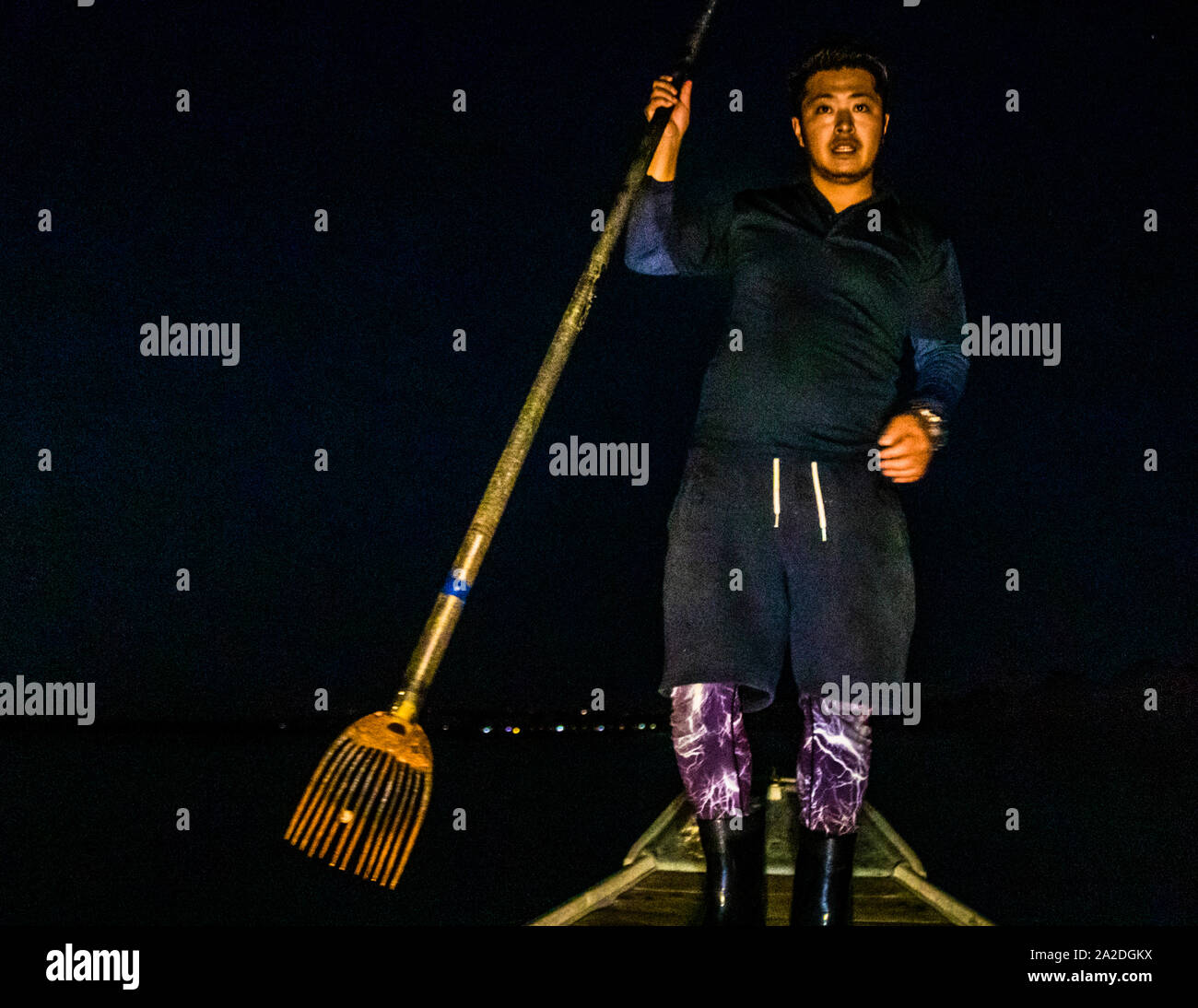 Takiya-ryo spearfishing on lake Hanama, Hamamatsu, Japan Stock Photo