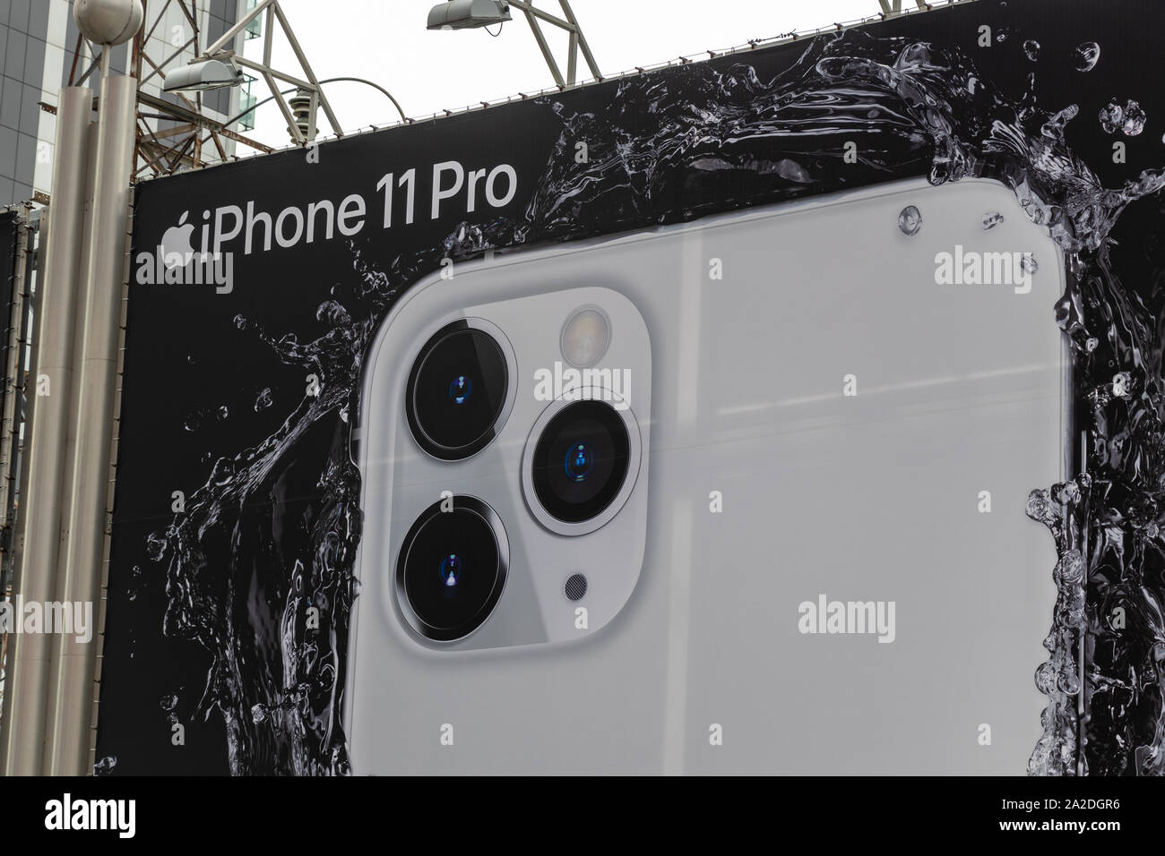 iPhone 11 Pro (Silver) advertisement billboard located in downtown Toronto. Stock Photo