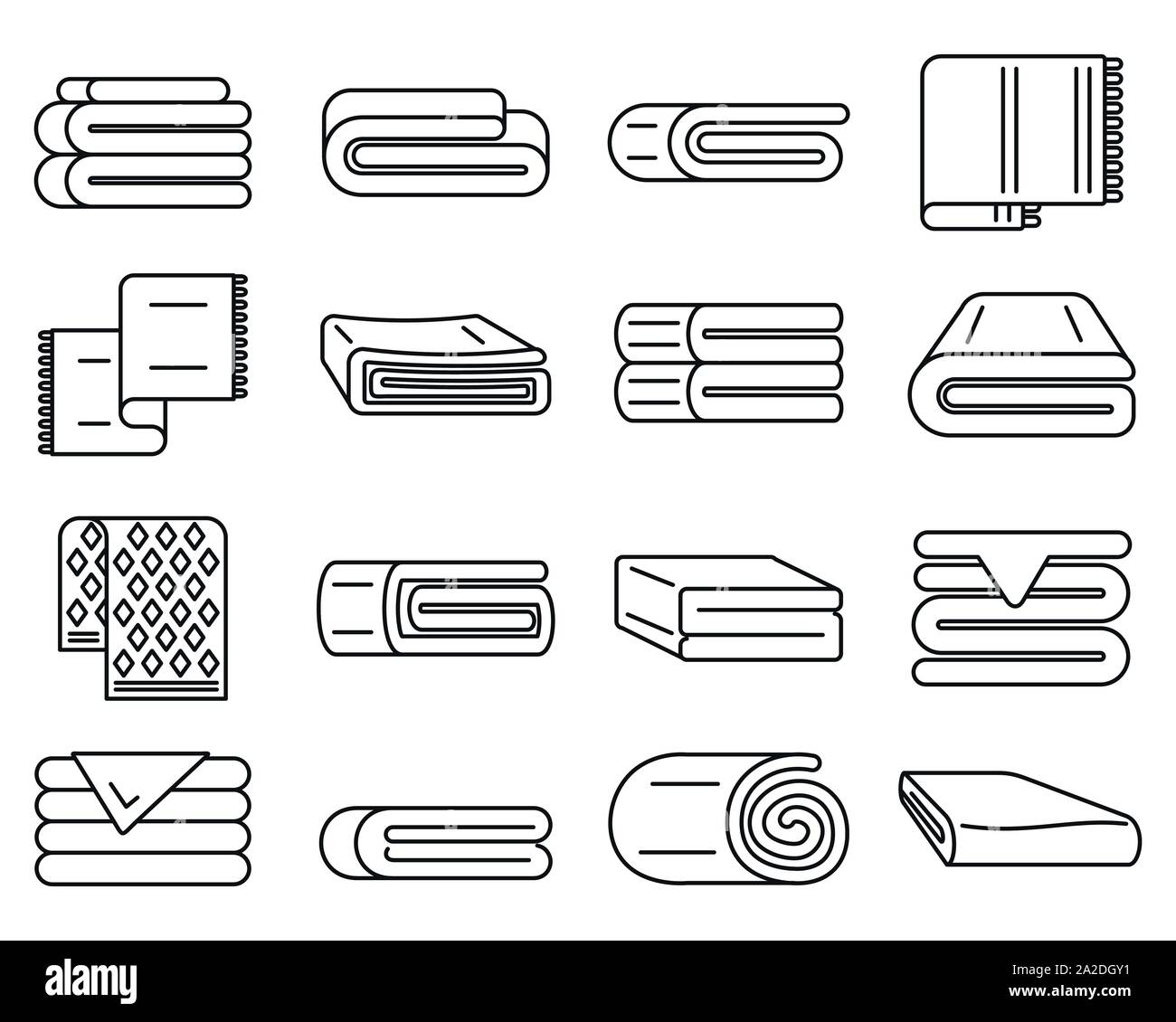Blanket cover icons set. Outline set of blanket cover vector icons for