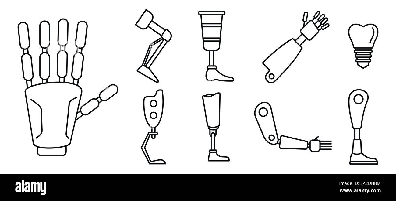 Bionic artificial limbs icons set. Outline set of bionic artificial limbs vector icons for web design isolated on white background Stock Vector