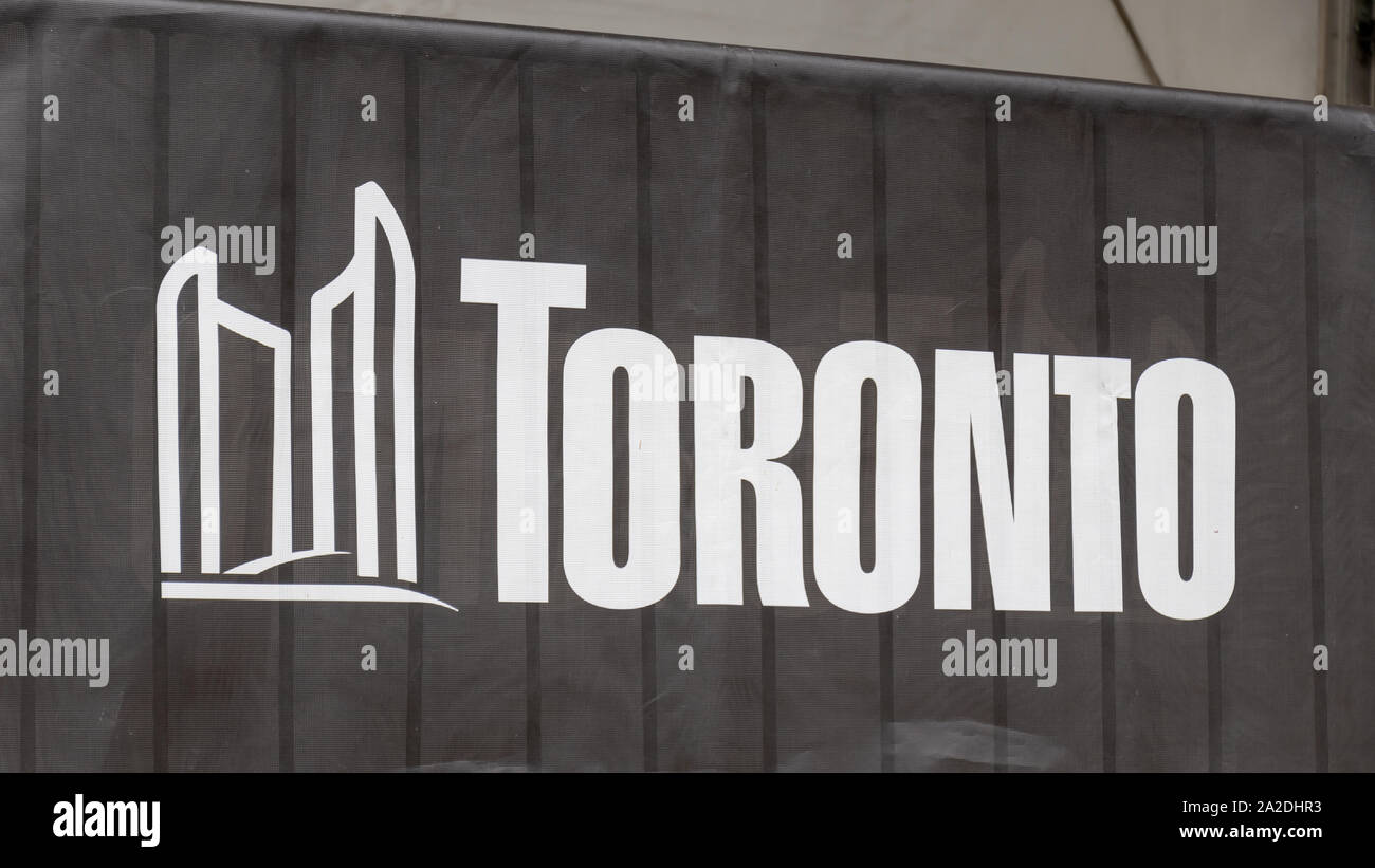 City of Toronto logo on a fence near City Hall, Nathan Philips Square. Stock Photo