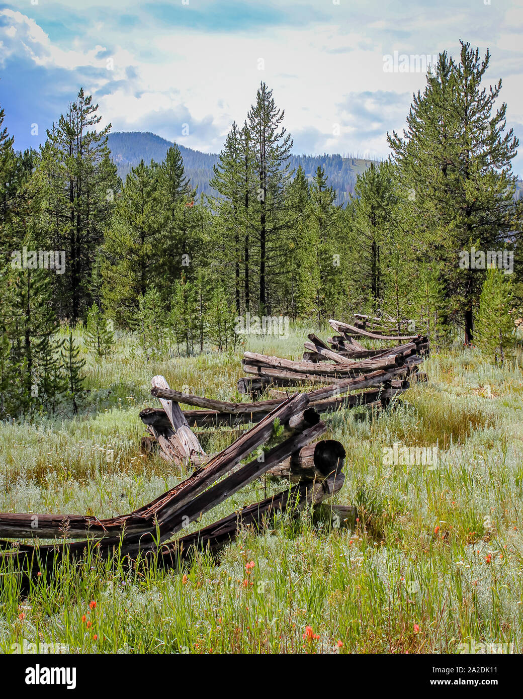 An old fence ages in the Idaho backcountry.  Bear Valley, Idaho, USA Stock Photo