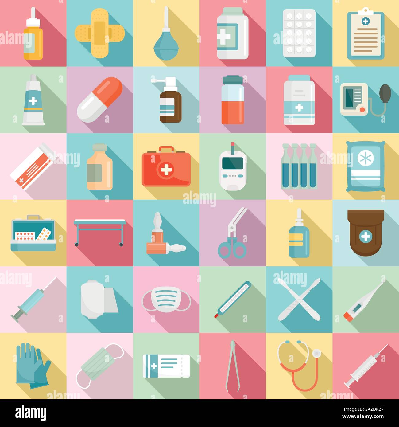 First medical aid icons set. Flat set of first medical aid vector icons ...